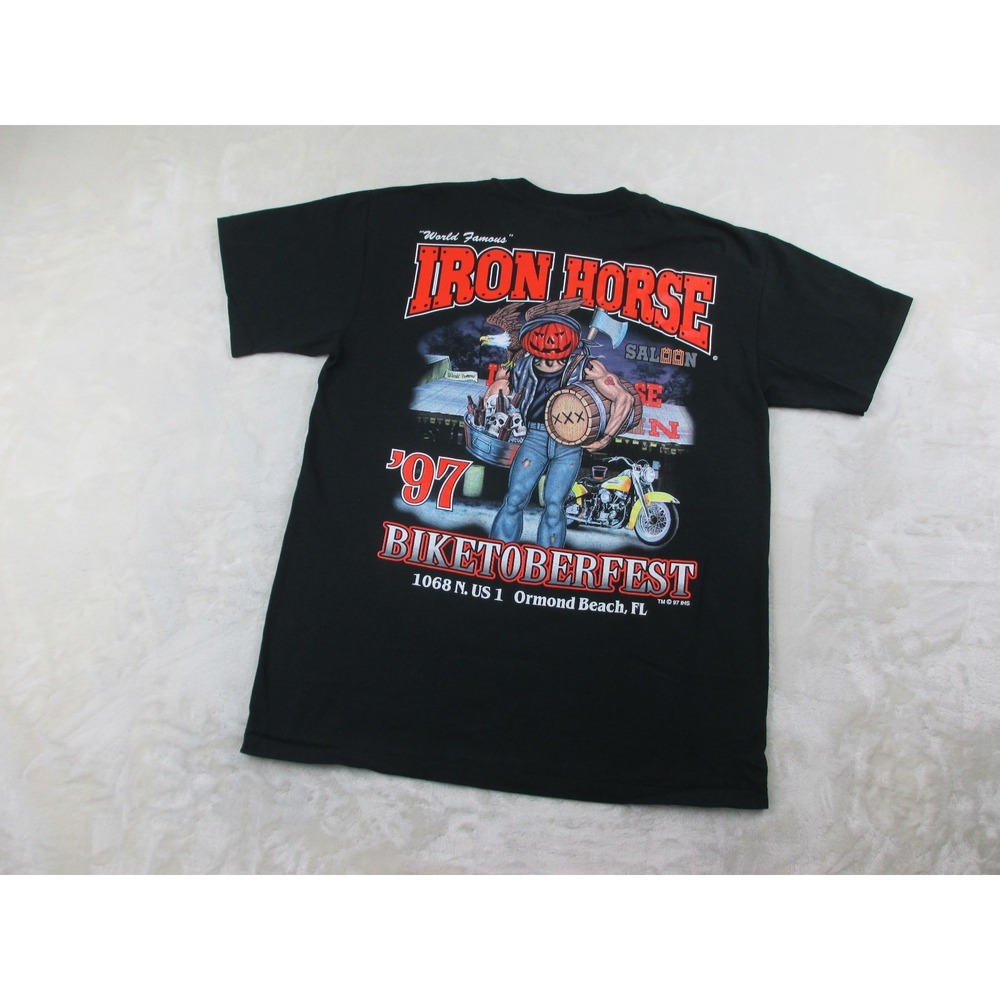 VINTAGE Iron Horse Saloon Shirt Mens Large Black Pumpkin Biketoberfest 97* - Picture 2 of 11